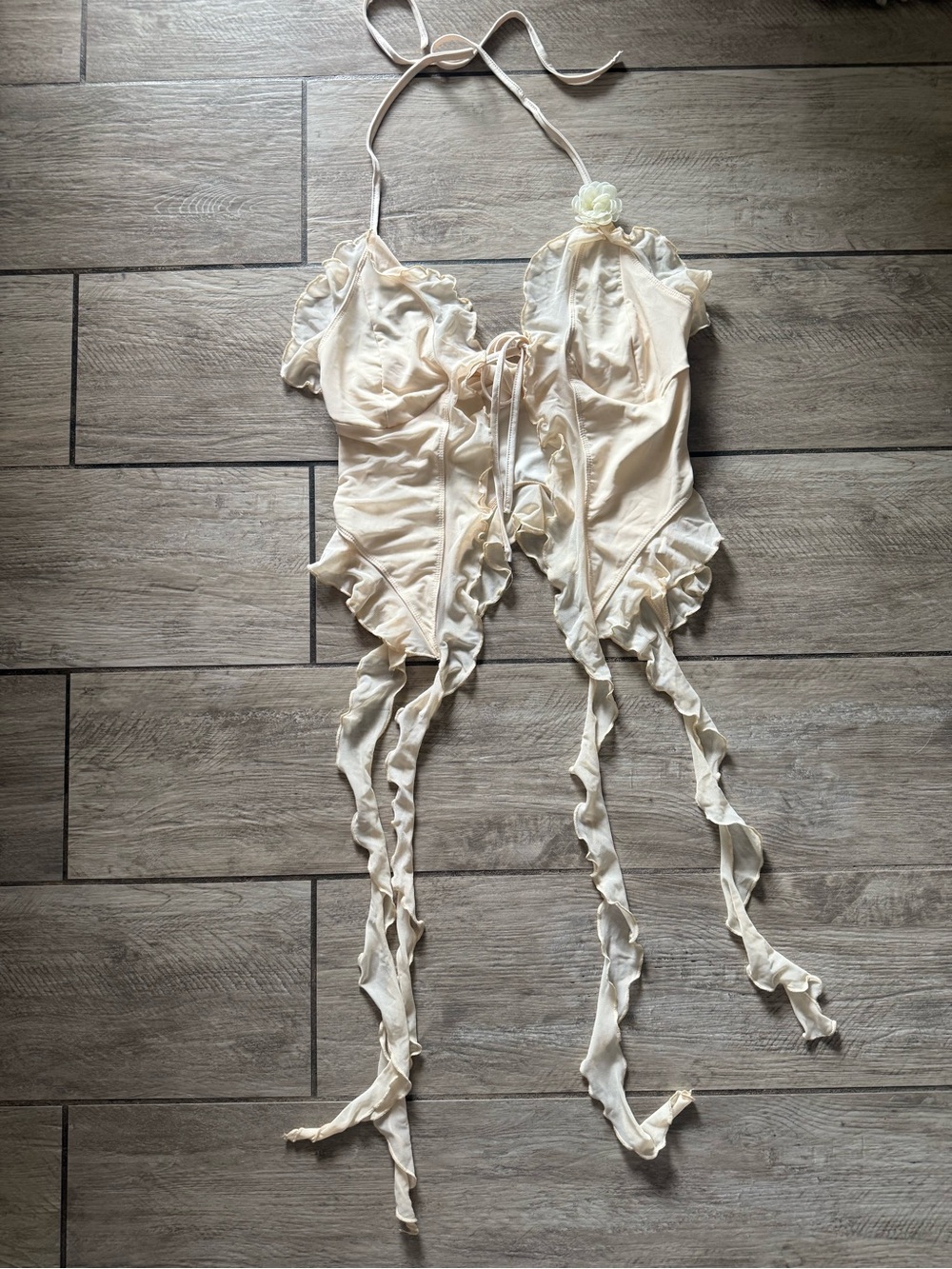 Delicate Cream Ruffle Halter Top